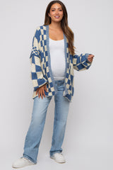 Blue Checkered Plaid Maternity Oversized Cardigan