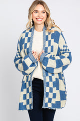 Blue Checkered Plaid Oversized Cardigan