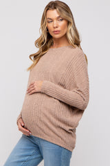 Taupe Ribbed Brushed Knit Dolman Sleeve Maternity Top