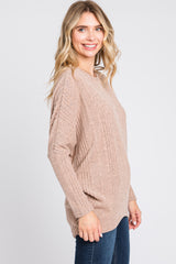 Taupe Ribbed Brushed Knit Dolman Sleeve Top