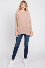 Taupe Ribbed Brushed Knit Dolman Sleeve Maternity Top