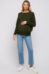 Olive Ribbed Brushed Knit Dolman Sleeve Maternity Top