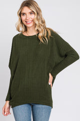 Olive Ribbed Brushed Knit Dolman Sleeve Top