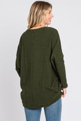 Olive Ribbed Brushed Knit Dolman Sleeve Top