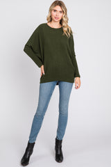 Olive Ribbed Brushed Knit Dolman Sleeve Top