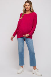 Fuchsia Ribbed Brushed Knit Dolman Sleeve Maternity Top