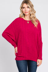 Fuchsia Ribbed Brushed Knit Dolman Sleeve Top