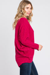 Fuchsia Ribbed Brushed Knit Dolman Sleeve Top