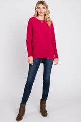 Fuchsia Ribbed Brushed Knit Dolman Sleeve Top