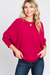 Fuchsia Ribbed Brushed Knit Dolman Sleeve Top