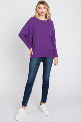 Purple Ribbed Brushed Knit Dolman Sleeve Top