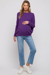 Purple Ribbed Brushed Knit Dolman Sleeve Maternity Top