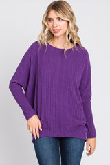 Purple Ribbed Brushed Knit Dolman Sleeve Top