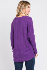 Purple Ribbed Brushed Knit Dolman Sleeve Top