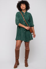 Green Corduroy Button Down Collared Dress