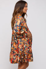 Navy Blue Floral Button Front Tiered Maternity Dress