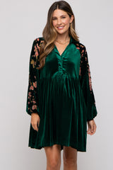 Forest Green Velvet Floral Long Sleeve Maternity Dress