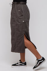 Charcoal Cargo Cinched Midi Skirt