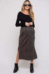 Charcoal Cargo Cinched Maternity Midi Skirt