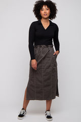 Charcoal Cargo Cinched Maternity Midi Skirt