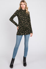 Olive Animal Print Mock Neck Maternity Top