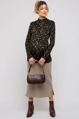 Olive Animal Print Mock Neck Maternity Top