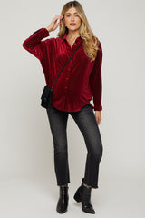 Burgundy Velvet Button Front Maternity Blouse