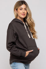 Charcoal Basic Fleece Maternity Hoodie