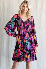 Black Multicolor Print Maternity Long Sleeve Dress