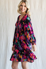 Black Multicolor Print Maternity Long Sleeve Dress