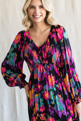 Black Multicolor Print Maternity Long Sleeve Dress