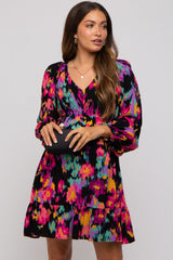 Black Multicolor Print Maternity Long Sleeve Maternity Dress