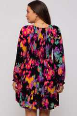 Black Multicolor Print Maternity Long Sleeve Maternity Dress