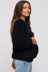 Black Faux Fur Maternity Sweatshirt