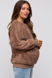 Brown Faux Fur Maternity Sweatshirt