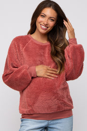 Rust Faux Fur Maternity Sweatshirt