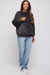 Charcoal Faux Fur Maternity Sweatshirt