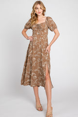 Mocha Print Ruched Midi Dress