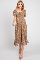 Mocha Print Ruched Midi Dress