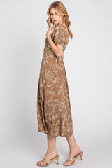 Mocha Print Ruched Midi Dress