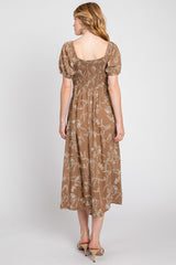 Mocha Print Ruched Midi Dress