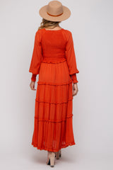 Rust Smocked Ruffle Tiered Maternity Maxi Dress