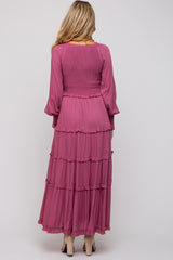 Magenta Smocked Ruffle Tiered Maternity Maxi Dress