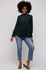 Forest Green Lace Ruffled Neck Top