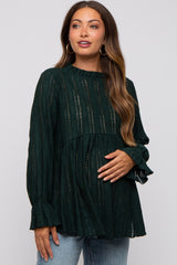 Forest Green Lace Ruffled Neck Maternity Top