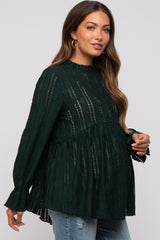 Forest Green Lace Ruffled Neck Maternity Top