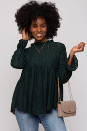 Forest Green Lace Ruffled Neck Top