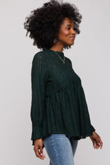 Forest Green Lace Ruffled Neck Top