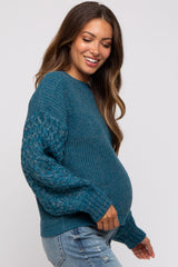 Teal Braided Sleeve Maternity Sweater