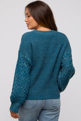 Teal Braided Sleeve Maternity Sweater